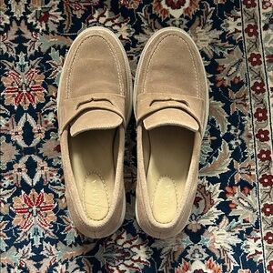 Comfort Suede Penny Loafers in Tan for Women